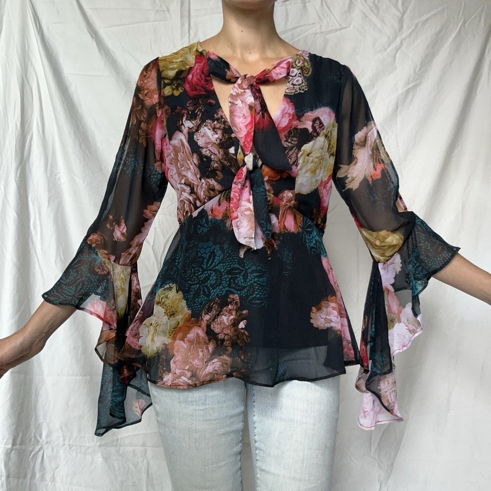 Y2K Style Venus Floral Fairy Top Bell Sleeve Whimsigoth Ethereal Boho Chic